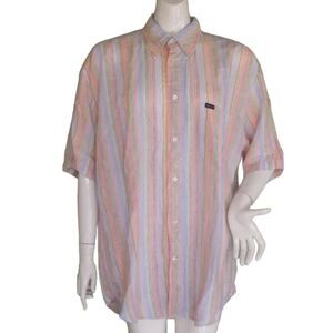 FACONNABLE Linen Shirt, XL, Pale Stripes, Pocket, Multicolor, Short sleeves